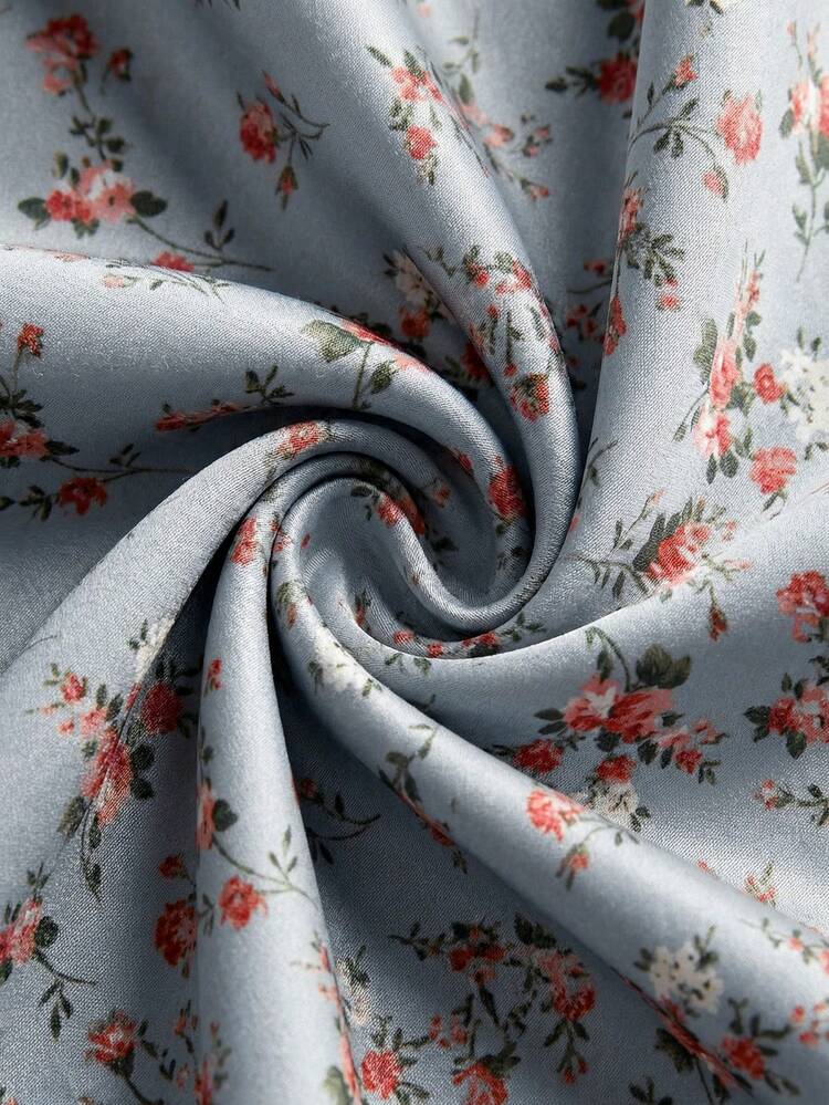 Gonna midi in raso con stampa floreale blu e rosa, vita elasticizzata e fiocco, stile francese parigino, adatta per vacanze, uscite, ufficio, gonna fluida, gonna in raso con fiori