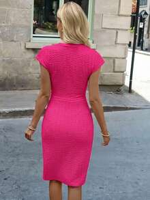 女士休闲扭结图案印花修身连衣裙 - 粉色 - 查看 2