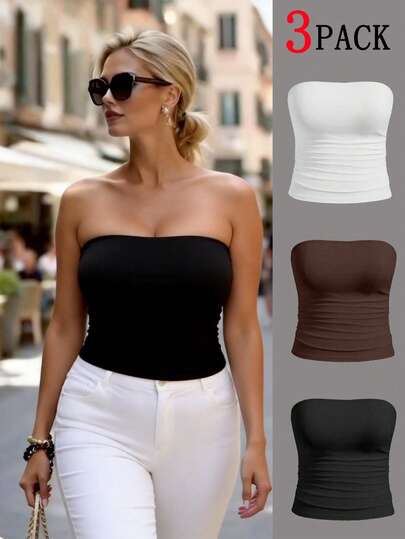 Easura Áo ống bó màu trơn đơn giản dành cho nữ cỡ lớn