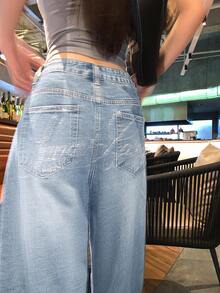 DAZY Women's Distressed Washed Korean Style Casual Jeans - Baby Blue - View 2