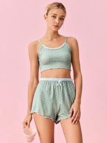 Bonmuse 波点印花莴苣边蝴蝶结前襟睡衣套装 / 睡衣套装 - 綠色 - 查看 7