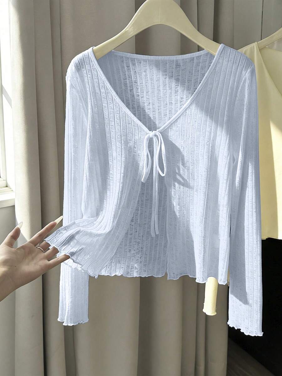 Resyla Women's Solid Color Knotted Casual Versatile Lightweight Cardigan - Blue - View 1