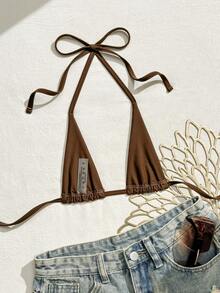 Swim Vcay 2026 New Spring/Summer Women's Top, Rhinestone Embellished Micro Bikini Beach Resort Elegant Casual - Brown - View 2