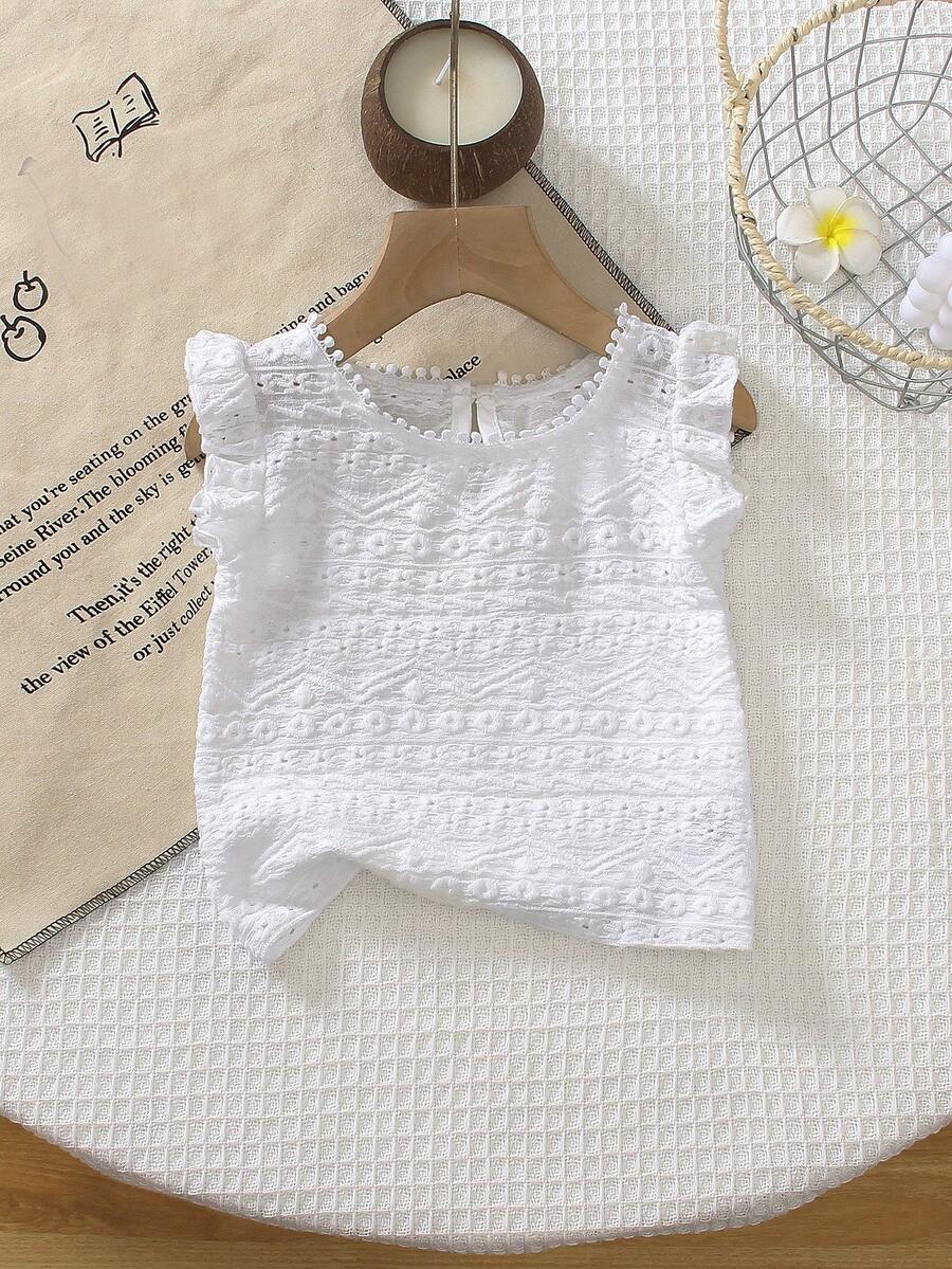 SHEIN Baby Girl's New Spring/Summer Comfortable & Fashionable Vintage Textured Top, Soft Fabric, Elegant & Comfortable Design Suitable For Indoor And Outdoor Activities - White - View 1
