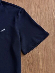 NORVETH 男士休闲纯色短袖Polo衫，夏季 - 藏蓝色 - 查看 3