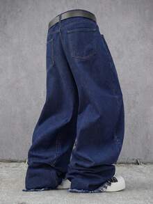 Manfinity Denimwave Men's Solid Color Minimalist Denim Curved Knife Leg Pants - Dark Wash - View 2