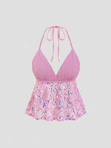 Sweetra Elegant French Style Sequin Halter Backless Design Fashionable Casual Vacation Sexy Blouse For Women - Pink - View 2