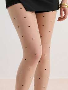 1 Pair Women's Shiny Polka Dot Print Pantyhose Christmas Gift - Apricot - View 8