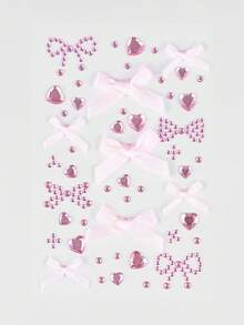 ROMWE Kawaii 1pc Lace Bow, Heart, Star, Bow, Diamond Glitter & Facial Jewel Stickers - Pink - View 2
