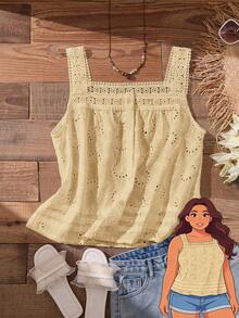 Rusticease Blouse blanche brodée à bretelles fines et dos nu, style patchwork en dentelle, pour femmes grandes tailles, décontractée, pour le printemps/été et les vacances - Nude - Voir 1