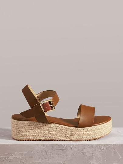 Styleloop Giày nữ thời trang mũi tròn đế xuồng màu nâu quai ngang mắt cá chân thoải mái thoáng khí kiểu dáng thường ngày chất liệu dây gai dầu gót đế xuồng giày nữ đi làm hàng ngày đi nghỉ mát du lịch phong cách đồng quê bohemian