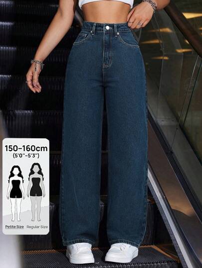 Jeanoix Petite Jeans casuales anchos de cintura alta con bolsillos para mujer, estilo Y2K