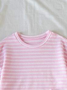 Tween Girl Casual Everyday Comfortable Pink Striped Short Sleeve T-Shirt And Shorts Set - Baby Pink - View 5