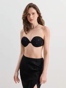 Hourtrue 1pc Women's Plaid Bandeau Top With Metal Stays, Black - Black - View 3