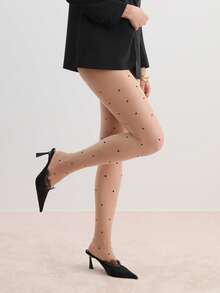 1 Pair Women's Shiny Polka Dot Print Pantyhose Christmas Gift - Apricot - View 3