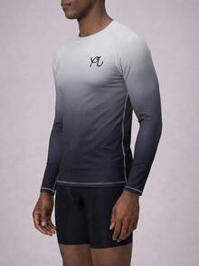 ZELFYO Men's Crew Neck Raglan Sleeve Ombre Casual Comfortable Breathable Long Sleeve Surf T-Shirt, Holiday - Light Grey - View 5