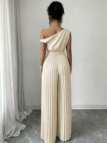 Modelyn Blue Pearl Decor Ruched Shoulder Jumpsuit For Women - Apricot - View 2