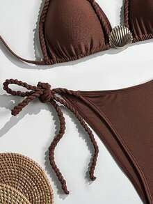 Swim Vcay Bộ bikini buộc dây cổ gợi cảm dành cho nữ, đồ bơi đi biển thanh lịch, thích hợp cho mùa xuân/hè. - màu nâu - Xem 3