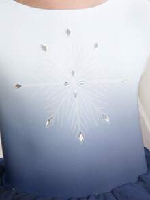 SHEIN Léotard imprimé avec strass pour jeunes filles, robe de ballet en tulle pour l'école/la compétition, jupe bouffante à paillettes mignonne, justaucorps de danse pour enfants - Bleu marine - Voir 2