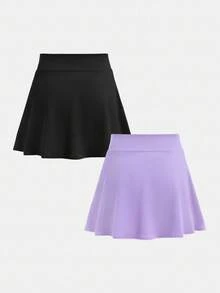SHEIN Girlism 適合青少女穿著的春夏季休閒高彈性運動裙，附安全褲 - 彩色 - 查看 2
