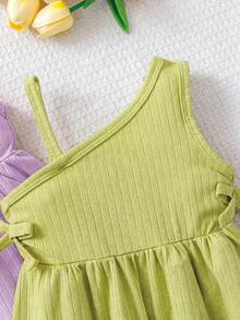 SHEIN Playful Pals 3pcs/Set Baby Girls' Fashion Dopamine Color Sleeveless Dress Set, Summer Outdoor - Multicolor - View 5