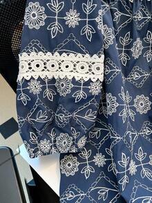 GlowEve CURVE Boho Plus Size Square Neck Half Puff Sleeve Top Adorned With Folk Custom Blue Pattern - Blue - View 5