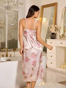 LuxeNights Floral Imitation Silk Ruffle Hem Women's Nightgown - Multicolor - View 2