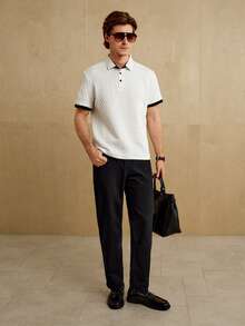 Manfinity Homme 男士休闲通勤短袖麻花图案 Polo 衫 - 白色 - 查看 4