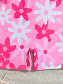 SHEIN New Fashion Tween Girls One-Piece Swimsuit With Colorful Prints - Hot Pink - View 5