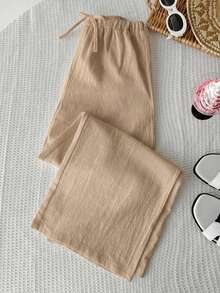 SHEIN Tween Girls Casual Comfortable Mid-Waist Straight Leg Pants, Khaki - Camel - View 5