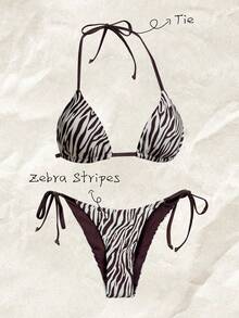 Elavelle Women's Random Print Halter Bikini Set, Spring/Summer Bikinis For Women Sets Bikini Sets Swimwear 2 Piece Set Zebra Bathing Suit Zebra Print Bikini - Multicolor - View 1