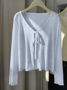 Resyla Women's Solid Color Knotted Casual Versatile Lightweight Cardigan - Blue - View 7