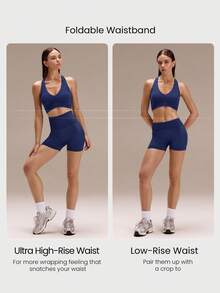 GLOWMODE 4.3" Ultrafine Soft Seamless Active Aura Ultra-High-Rise Foldable Waist Scrunch Bum Shorts Training Running Workout Gym Fitness Active Wear - Dark Blue - View 3