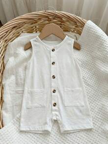 2件套男/女婴夏季杏色条纹无袖连体短裤套装，含渔夫帽，休闲度假装 - 彩色 - 查看 3