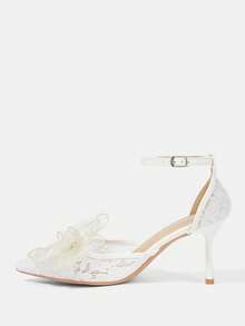CUCCOO HITCHD Women Shoes Classic Fashion Women's High Heels Shoes White Wedding Women's Shoes Mesh Breathable Elegant Party Bow Decoration Wedding Women's Shoes - White - View 2