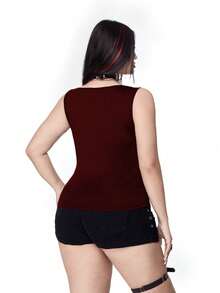 Whyspr Top corto de tirantes minimalista y casual con diseño hueco en los ojos, estilizador - Burdeos - Ver 2