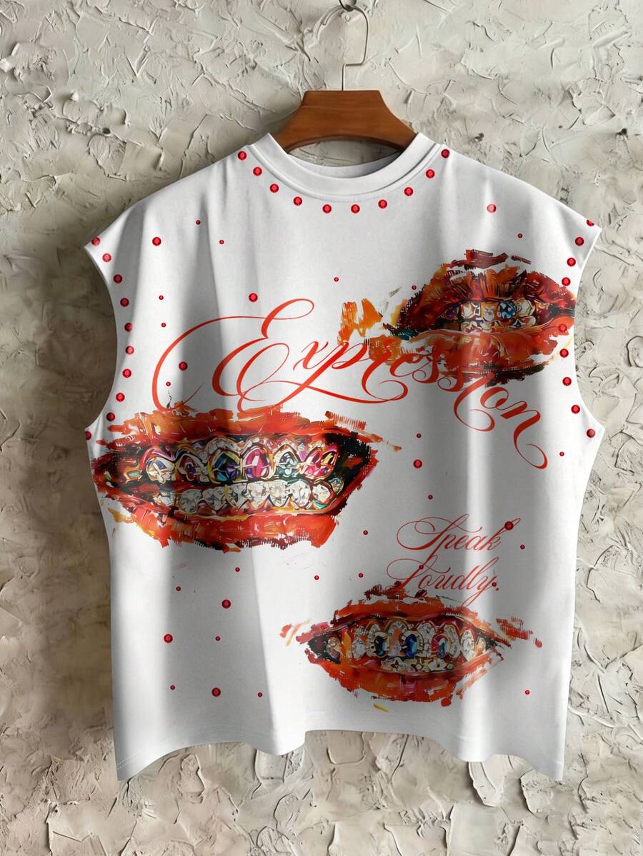 STEELVANCE Áo tank top nam dáng rộng in hình răng cưa, cổ tròn, phong cách thường ngày. - Nhiều màu - Xem 1