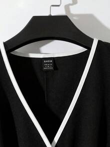 Franclia Summer New Arrival Waist-Cinching Colorblock Button Decor Shirt, Elegant Sexy Golf White - Black - View 4