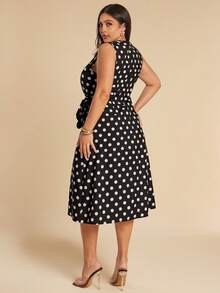 Gossip Girl X SHEIN SHEIN BAE Plus Size Women Black And White Polka Dot Sleeveless Midi Dress,Elegant Summer Tea Party Outfit,Wedding Guest,Bridesmaid,Graduation,Vacation,Y2k,Curve - Black - View 2