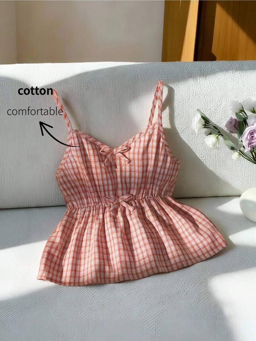 Vestido de lunares, verano, bohemio, sábana, vacaciones, suave, vestido de encaje, algodón, top de tirantes con lazo 3D calado para niñas, elegante para uso casual de verano, top de muñeca de algodón lindo, top de verano de algodón estilo cottage - Multicolor - Ver 1