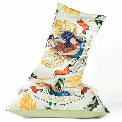 Frida Kahlo X SHEIN 2Pc Small Fresh Floral Pattern Pillowcase Set, Sanded Material, Comfortable And Warm, Gray Pillowcase, Various Sizes, Suitable For Different Pillows
