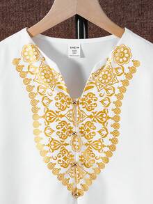 SHEIN Tween Boy Coordinated Casual Mandarin Collar Long Sleeve Shirt And Pants 2 Pieces Set - White - View 4