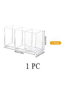 1pc Clear Makeup Brush Box, Multifunctional Storage Containers And Storage Box,Simple Office Desk Stationery And Pen Storage Box, Transparent Plastic Makeup Brush Holder, Ideal Bathroom Dressing Table Storage, Suitable For Large Capacity Organizer Brackets Such As Brushes And Eyebrow Pencils,School Stuff, Tray Bracket Display Suitable For Makeup Tables And Bathroom Countertops,Home Decor (2 Or 3 Compartments) - Clear - View 11