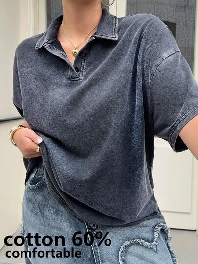 Muchica Camiseta de manga corta de unicolor, versátil y casual para mujer de talla grande