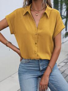 EMERY ROSE Women's Solid Color Single-Breasted Casual Versatile Daily Wear Shirt - Yellow - View 6