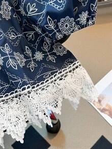 GlowEve CURVE Boho Plus Size Square Neck Half Puff Sleeve Top Adorned With Folk Custom Blue Pattern - Blue - View 7