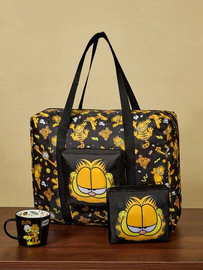 GARFIELD | SHEIN 1Pc Cute Cartoon Character Printed Foldable Shopping Bag, Tote Bag, Equipped With A Small Storage Bag With A Bead Chain, Which Can Be Hung On The Bag, Light And Portable, Suitable For Shopping, Commuting, Outings