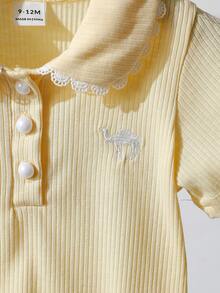 SHEIN Playful Pals Áo polo gân sọc dáng rộng cho bé gái, thích hợp mùa xuân/hè. - Màu vàng - Xem 5