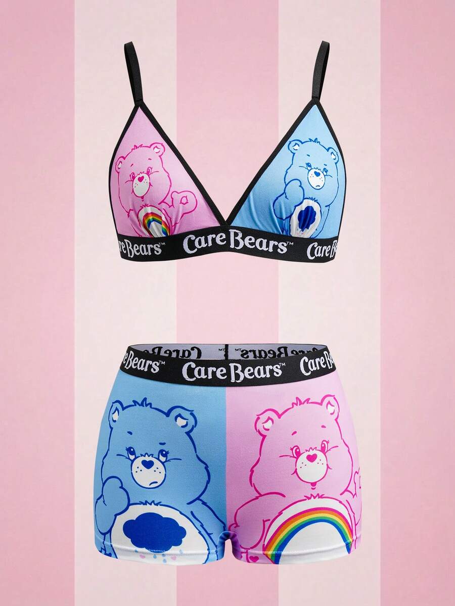 SHEIN X Care Bears 女士字母卡通印花休闲内衣套装 - 粉色 - 查看 1
