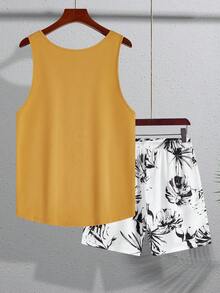 Manfinity RSRT Men's Minimalist Print Round Neck Sleeveless Tank Top And Shorts Set - Multicolor - View 2